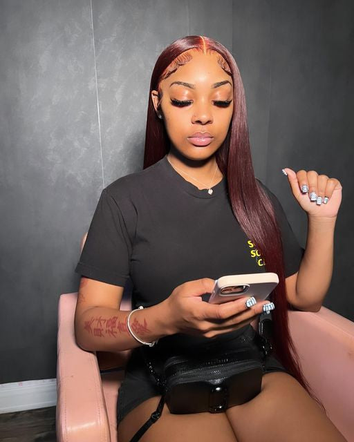 13*4 straight burgandy frontal wig
